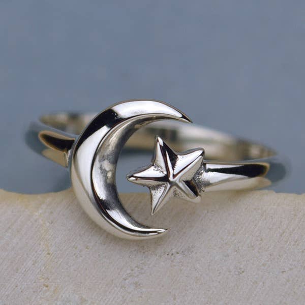 Nina Designs - Sterling Silver Adjustable Ring - Moon and Star