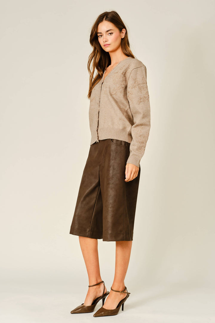 Pre-Order- WOOL MIX EMBROIDERED SWEATER CARDIGAN