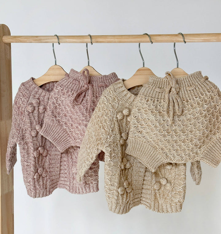 OLIVE & CRADLE - Baby Knit Outfit 4PC SET Sweater Bloomer Booties bonnet