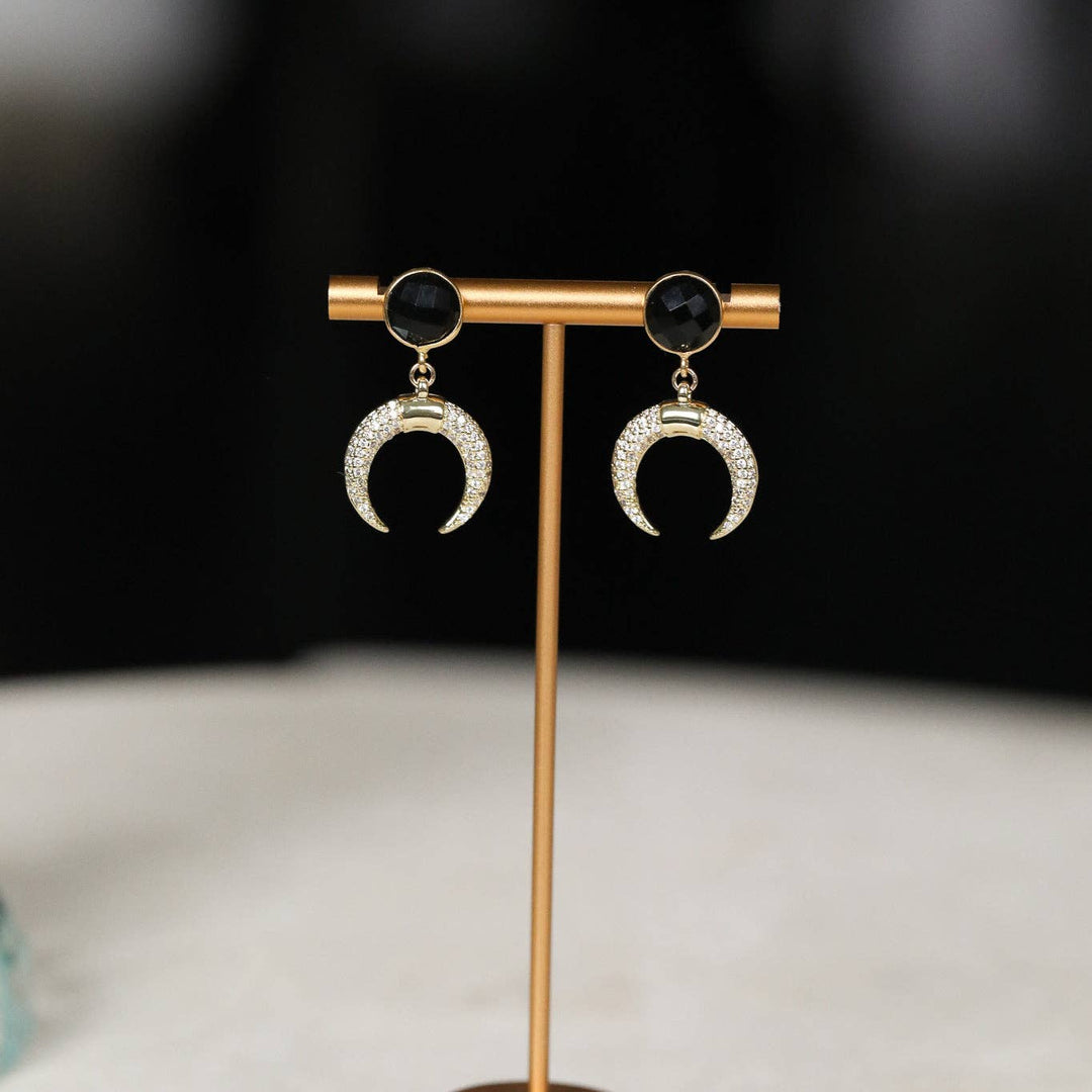Crystal Horn Earrings: Black Onyx, turquoise or Rose Quartz