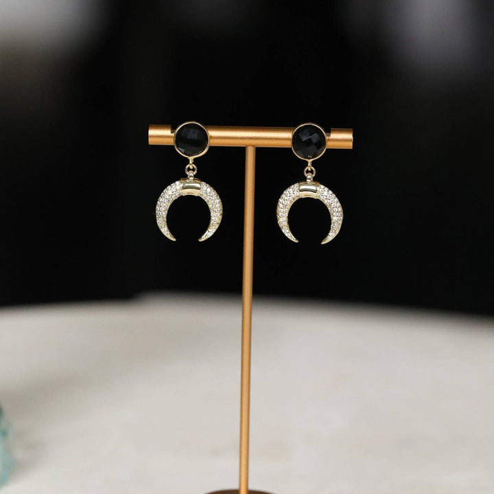 Crystal Horn Earrings: Black Onyx, turquoise or Rose Quartz