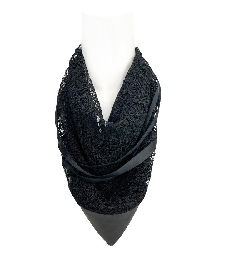 Black Lace Neckerchief Cowl with Lambskin Leather