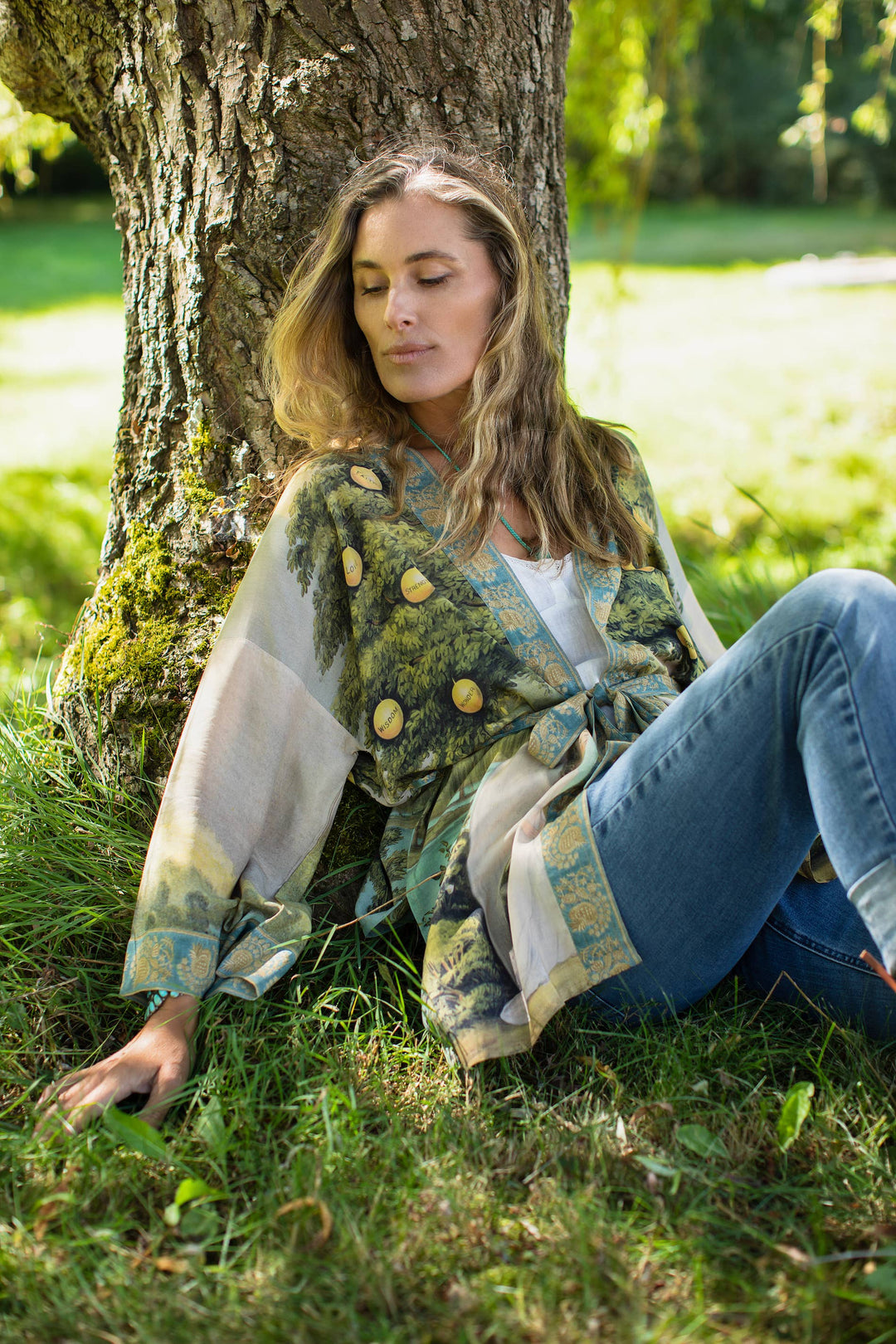 Tree of Life Bamboo Bohemian Kimono Cardigan with Belt