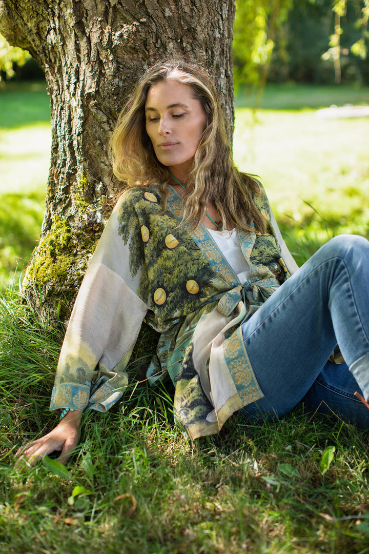 Tree of Life Bamboo Bohemian Kimono Cardigan with Belt