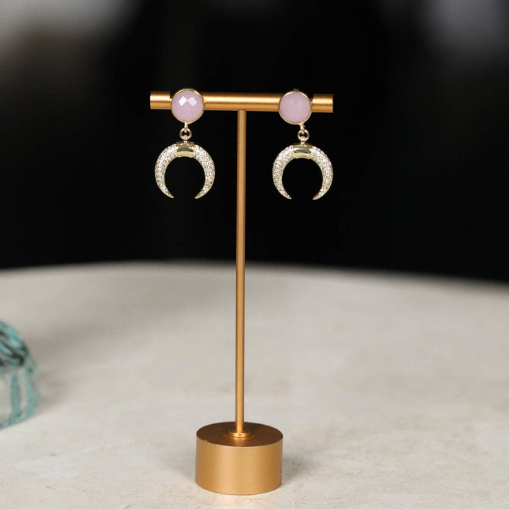 Crystal Horn Earrings: Black Onyx, turquoise or Rose Quartz