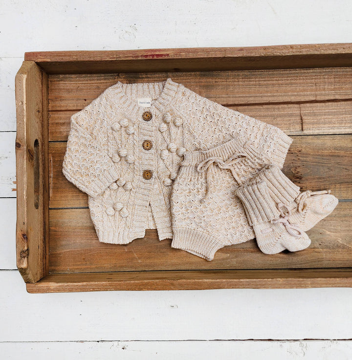 OLIVE & CRADLE - Baby Knit Outfit 4PC SET Sweater Bloomer Booties bonnet