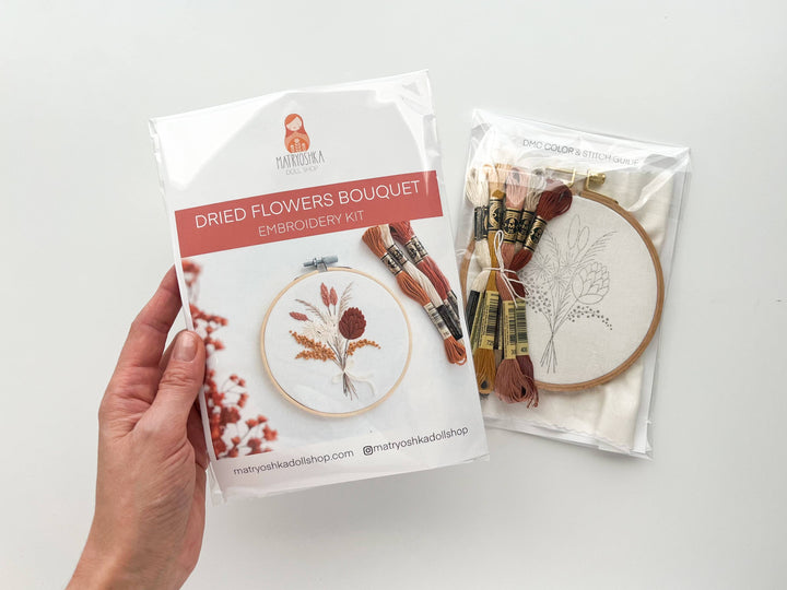 Matryoshka Doll Shop - Flowers Bouquet Embroidery Kit, beginner embroidery diy kit