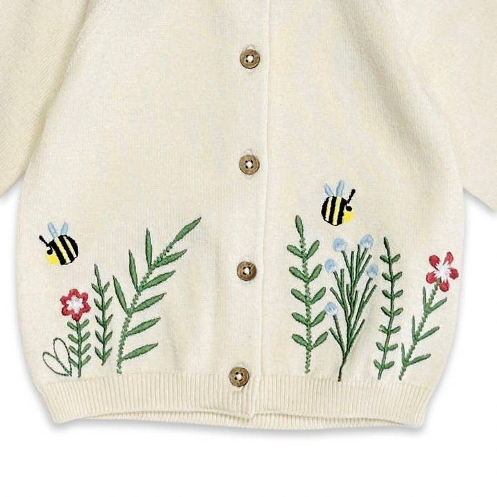 Floral Bee Embroidered Baby Sweater Knit Cardigan (Organic)