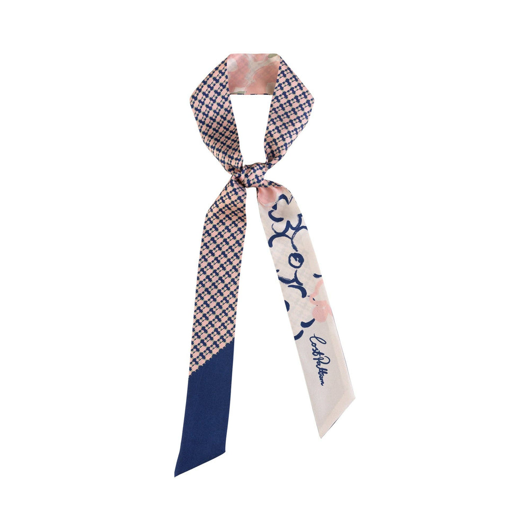 Lost Pattern NYC - "Floral Houndstooth" Silk Skinny Scarf - Blue