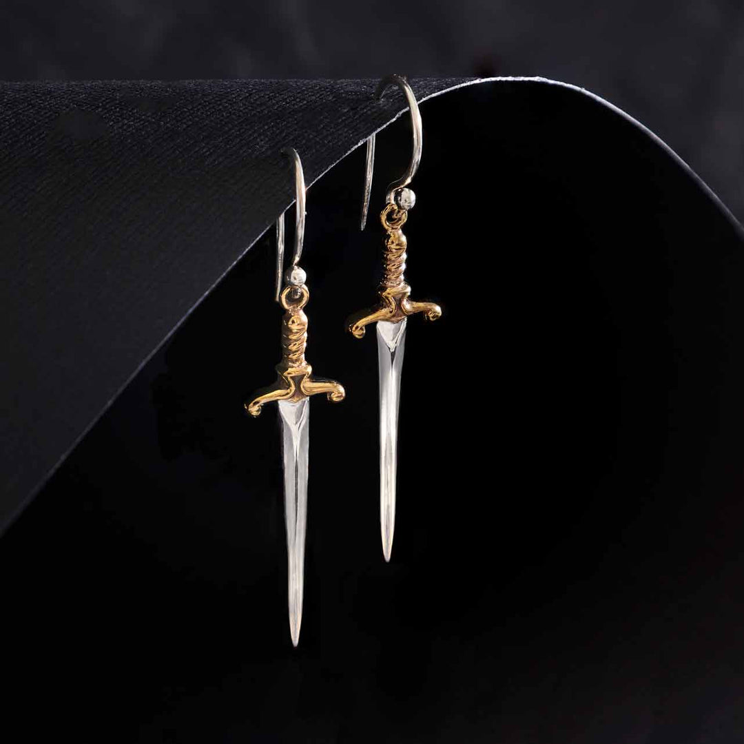Nina Designs - Sterling Silver Sword Dangle Earrings 38x10mm