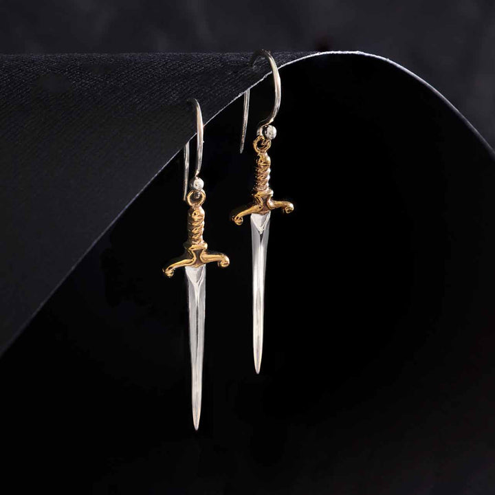 Nina Designs - Sterling Silver Sword Dangle Earrings 38x10mm