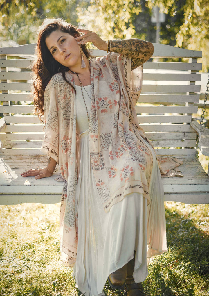 Love Story Heart Print Bamboo Boho Kimono