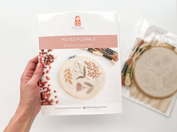 Matryoshka Doll Shop - Floral Embroidery DIY Kit, modern embroidery craft kit