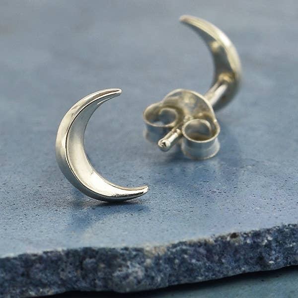 Nina Designs - Sterling Silver Moon Post Earrings 7x5mm