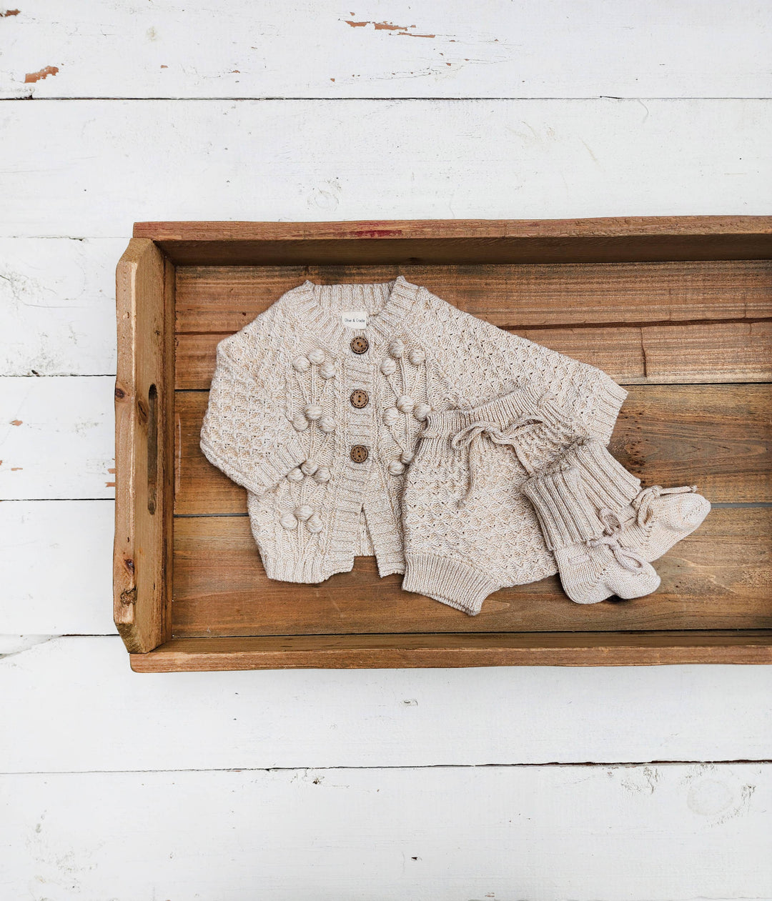 OLIVE & CRADLE - Baby Knit Outfit 4PC SET Sweater Bloomer Booties bonnet