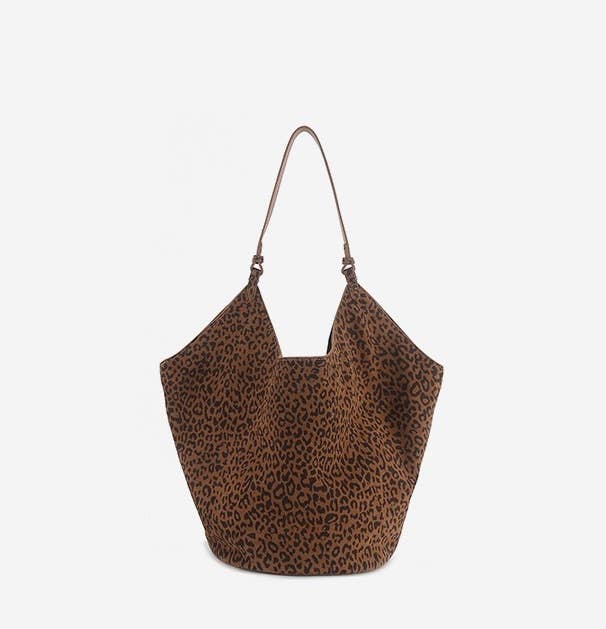 Sook Sustainable - Suede Leather Leopard Bucket Tote Bag