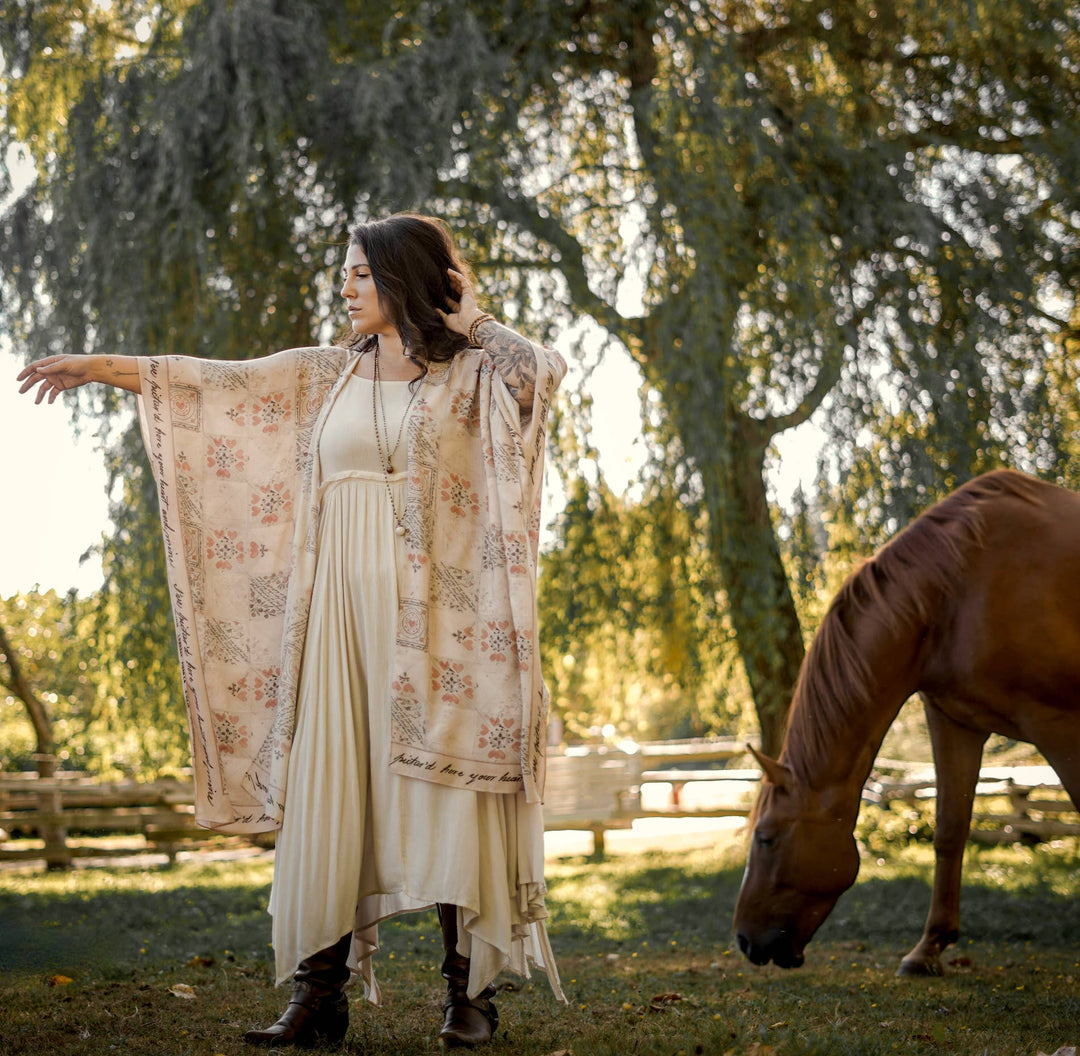 Love Story Heart Print Bamboo Boho Kimono