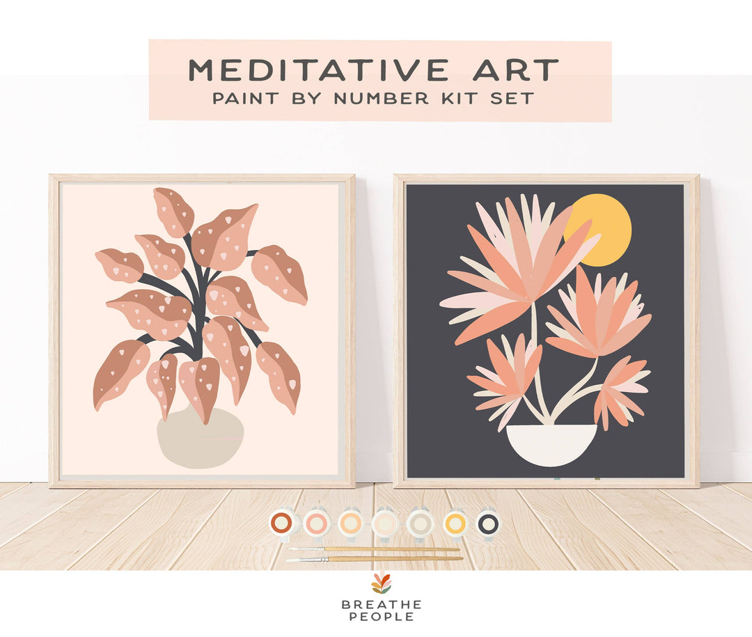 Breathe People - Mod Potted Plants Meditative Art Paint by Number Kit+ Easel