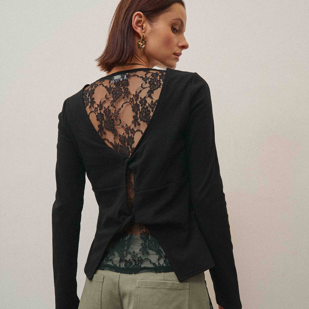The Able Lace Back Long Sleeve Top