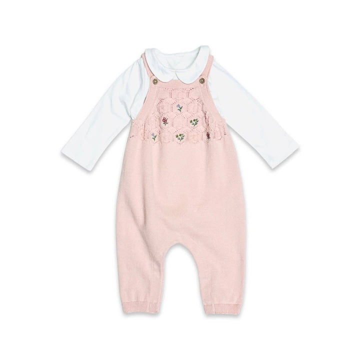 Floral Pointelle Knit Baby Overall Set (Organic Cotton)