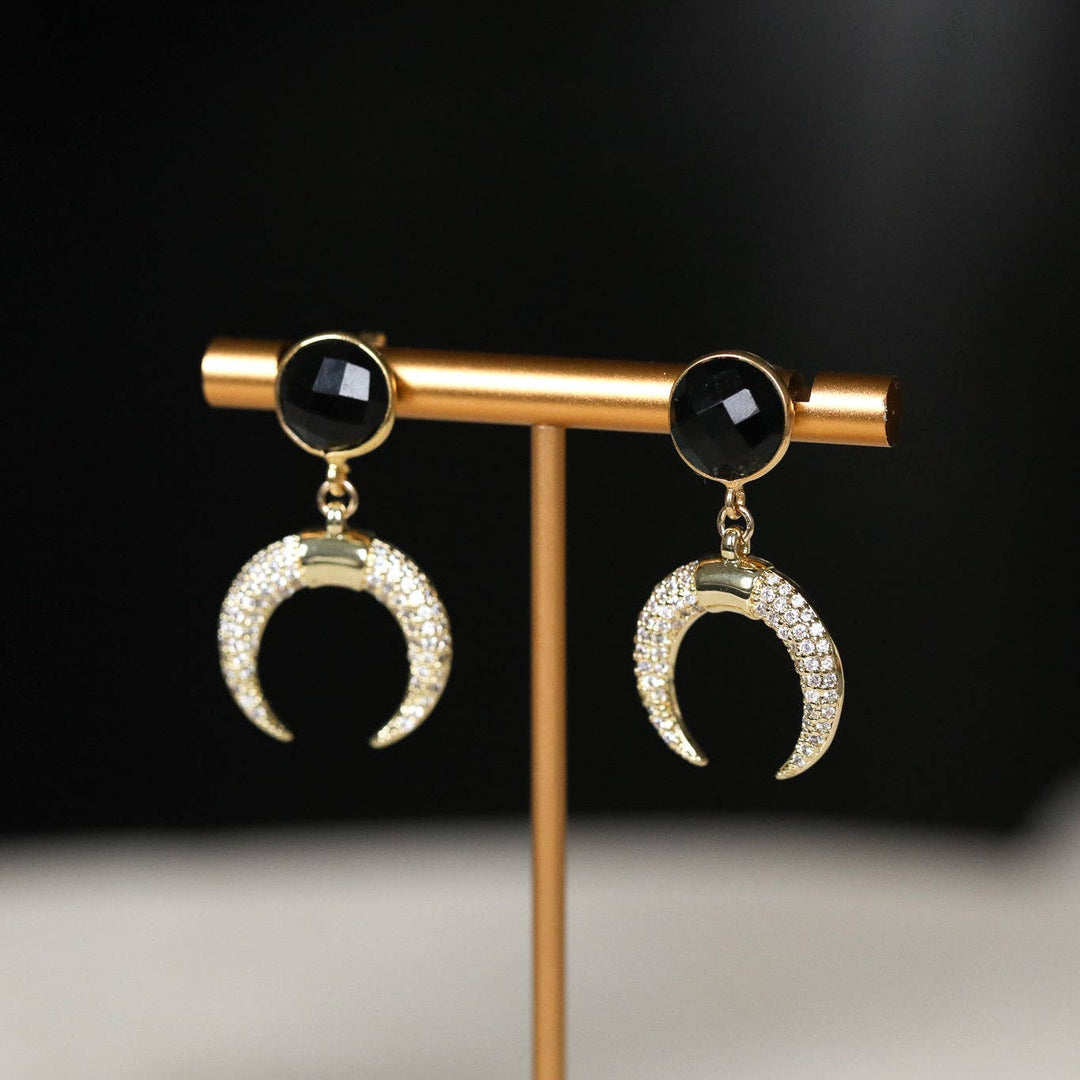 Crystal Horn Earrings: Black Onyx, turquoise or Rose Quartz