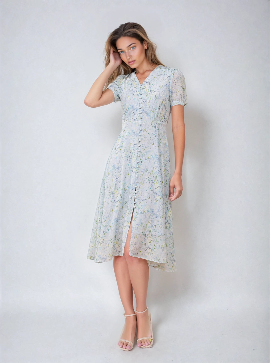Blue Silk Midi Dress
