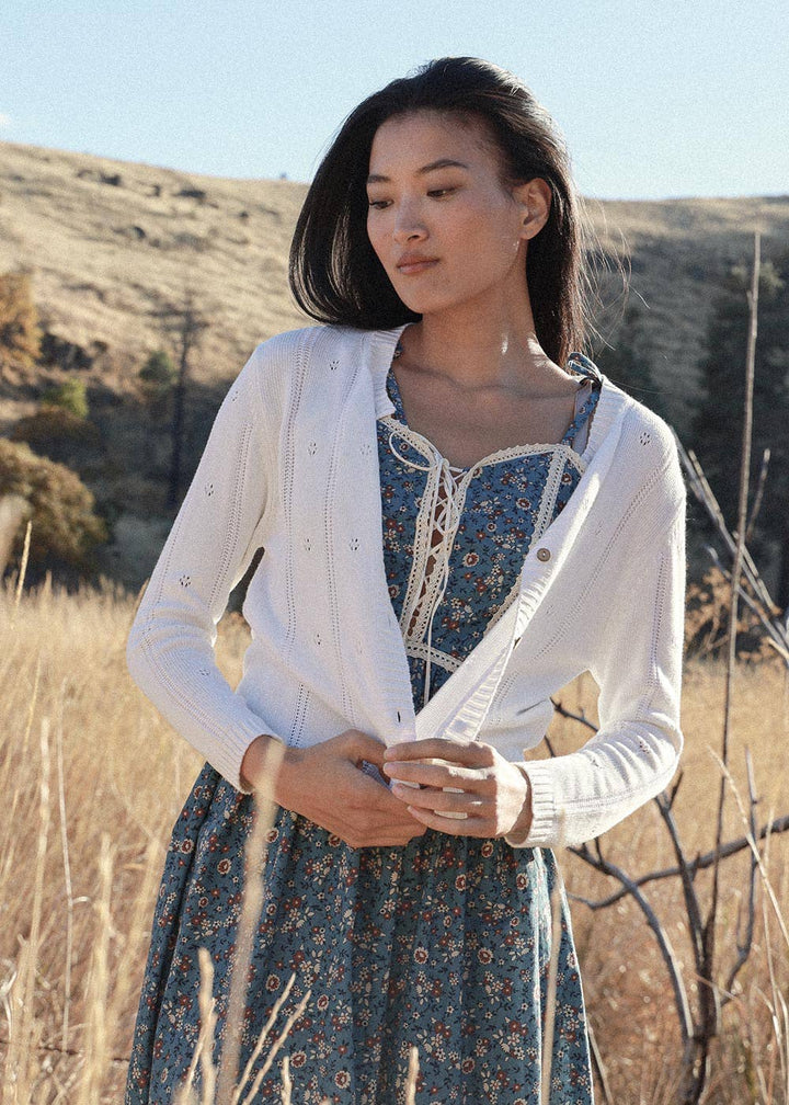 Atèlette - Off White Cotton Bamboo Pointelle Cardigan - Atèlette