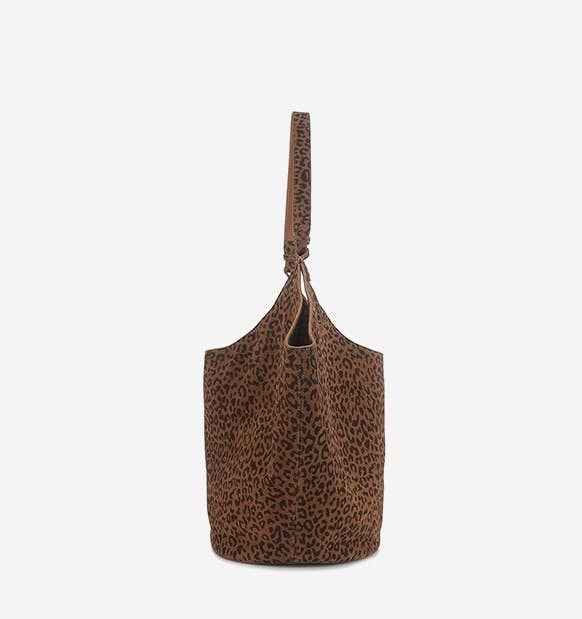 Sook Sustainable - Suede Leather Leopard Bucket Tote Bag