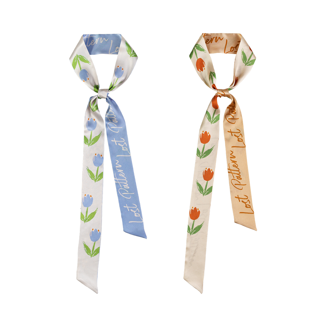 Lost Pattern NYC - "Tulip" Silk Skinny Scarf - Sky Blue