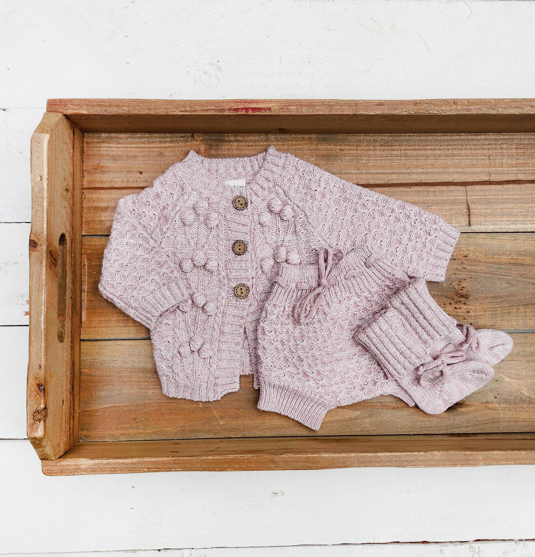 OLIVE & CRADLE - Baby Knit Outfit 4PC SET Sweater Bloomer Booties bonnet