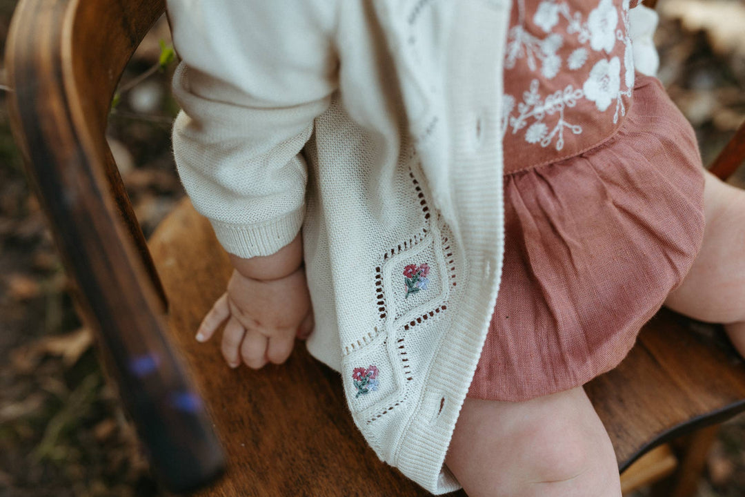 Floral Pointelle Knit Baby Cardigan (Organic Cotton)