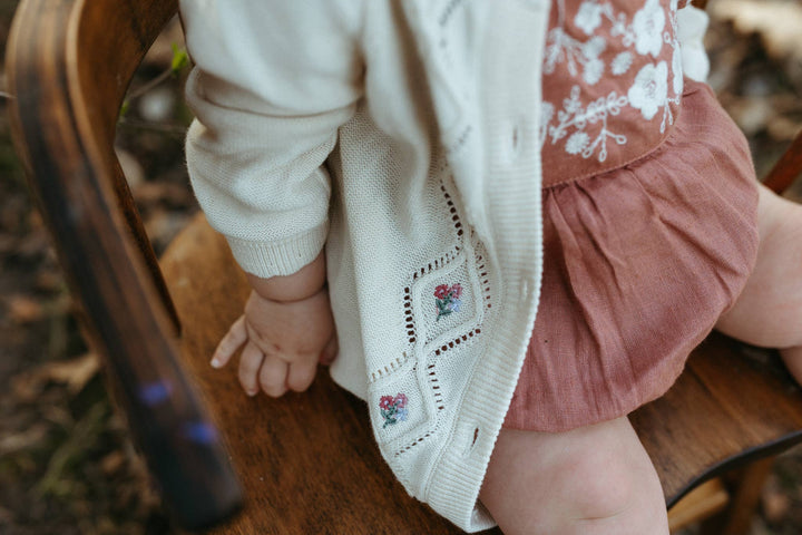 Floral Pointelle Knit Baby Cardigan (Organic Cotton)