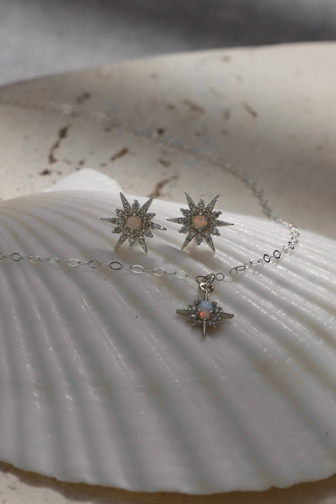 OPAL STAR STUDS- SILVER