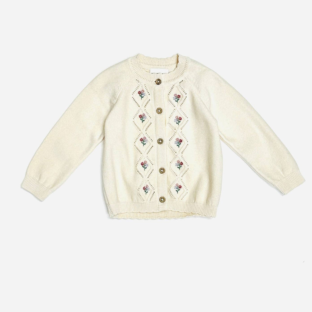 Floral Pointelle Knit Baby Cardigan (Organic Cotton)