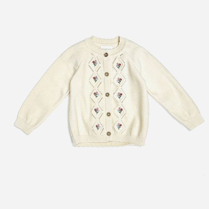 Floral Pointelle Knit Baby Cardigan (Organic Cotton)