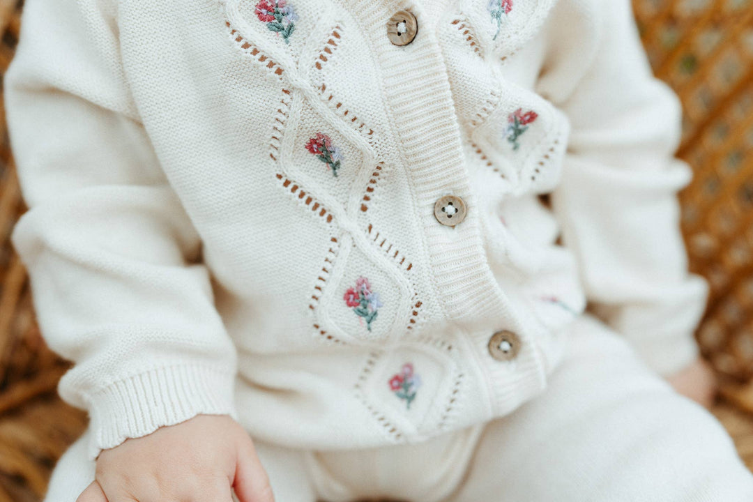 Floral Pointelle Knit Baby Cardigan (Organic Cotton)