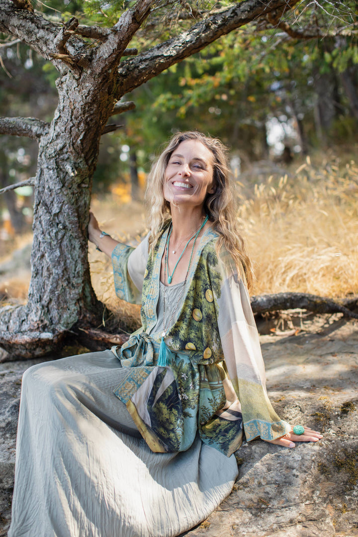 Tree of Life Bamboo Bohemian Kimono Cardigan with Belt