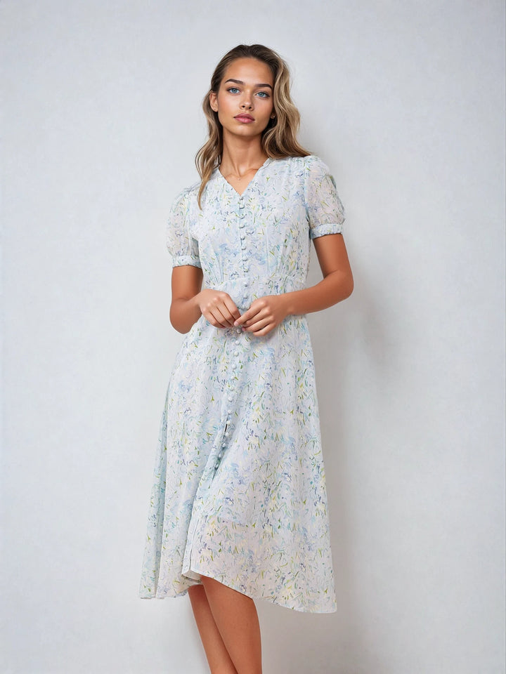 Blue Silk Midi Dress