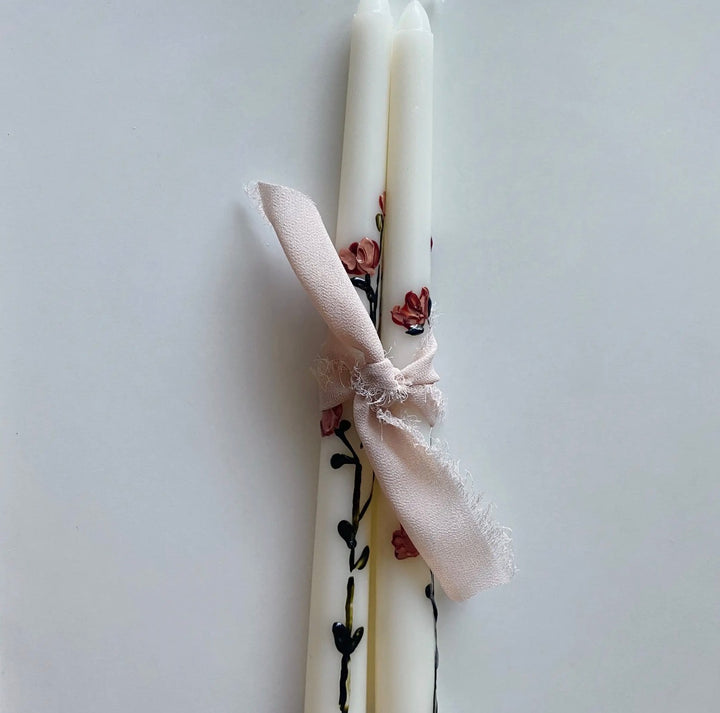 Hand-Painted Floral Taper Candles