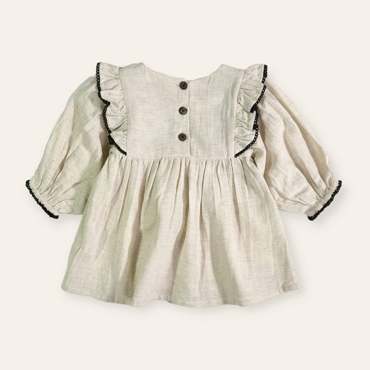 Embroidered Ruffle Flare Baby Dress (Organic Cotton / Linen)