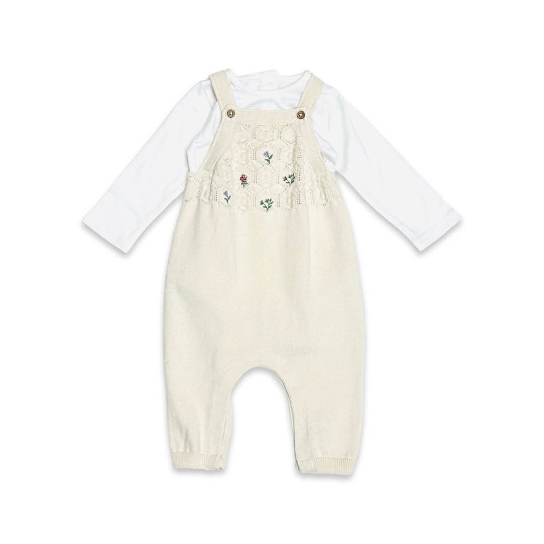 Floral Pointelle Knit Baby Overall Set (Organic Cotton)