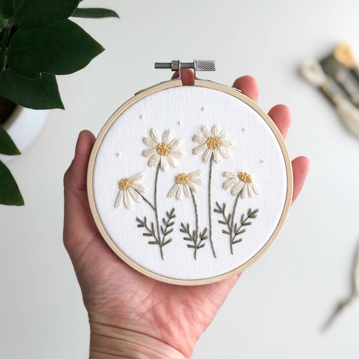 Matryoshka Doll Shop - Daisies embroidery DIY kit, beginner embroidery kit