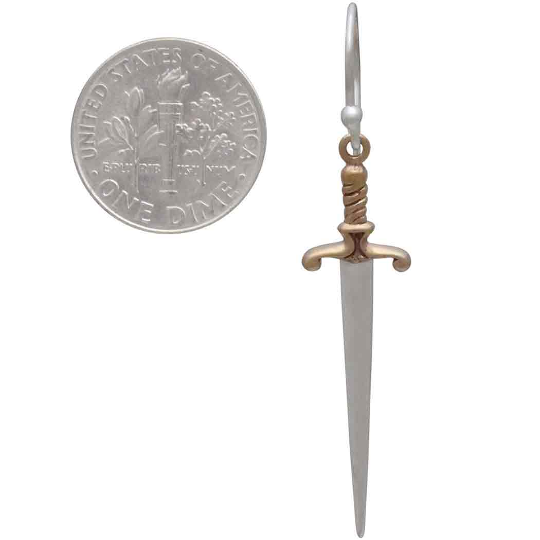 Nina Designs - Sterling Silver Sword Dangle Earrings 38x10mm
