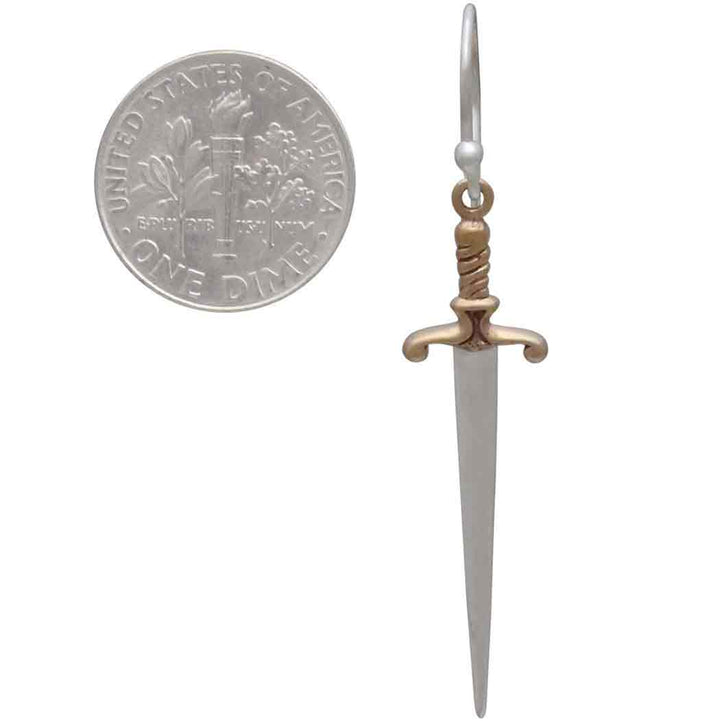 Nina Designs - Sterling Silver Sword Dangle Earrings 38x10mm