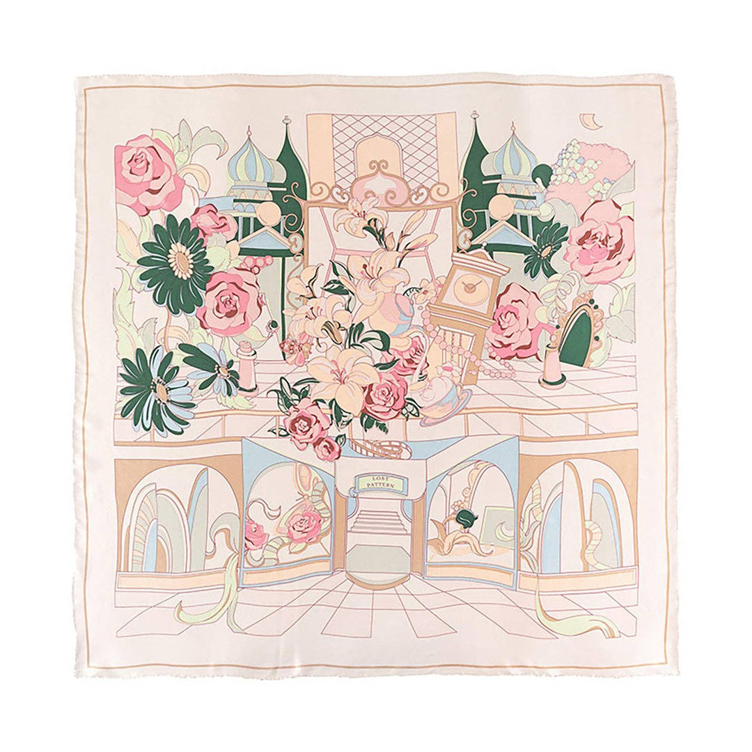Lost Pattern NYC - "Vintage Blooms" Large Silk Square Scarf - Champagne