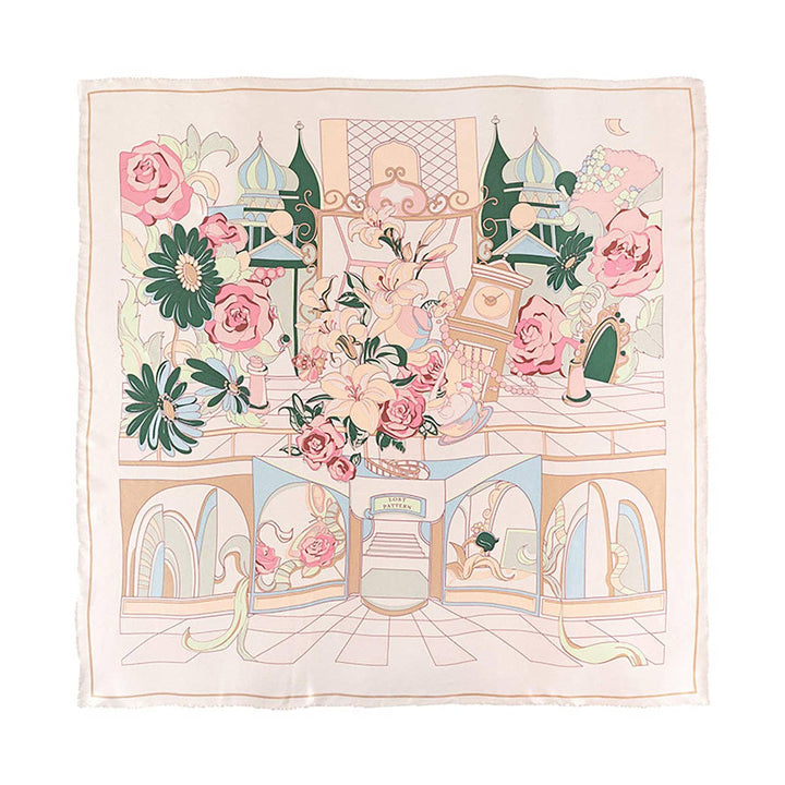 Lost Pattern NYC - "Vintage Blooms" Large Silk Square Scarf - Champagne