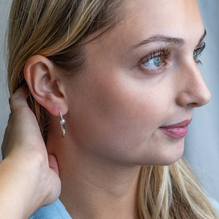 Nina Designs - Sterling Silver Marquis Earrings with Pearl 31x5mm