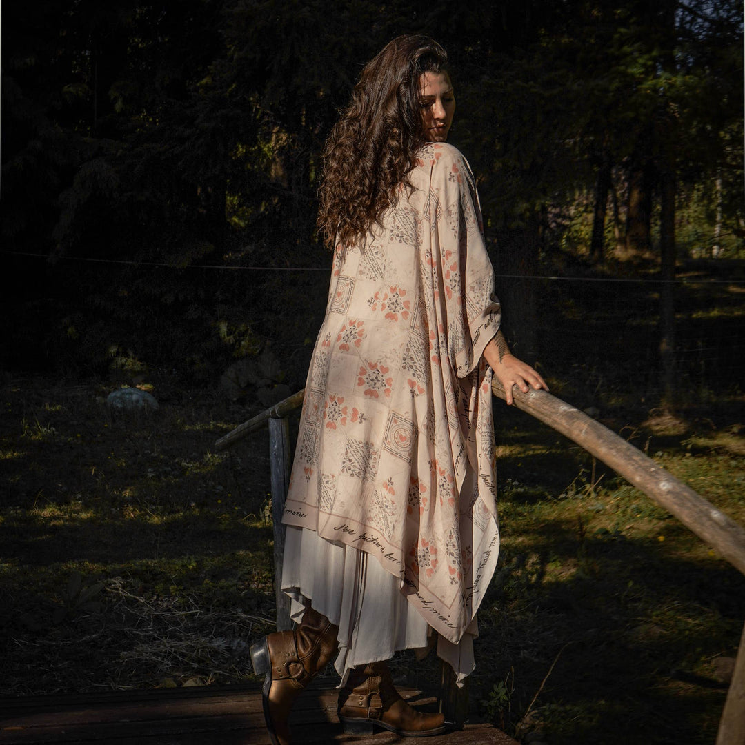 Love Story Heart Print Bamboo Boho Kimono