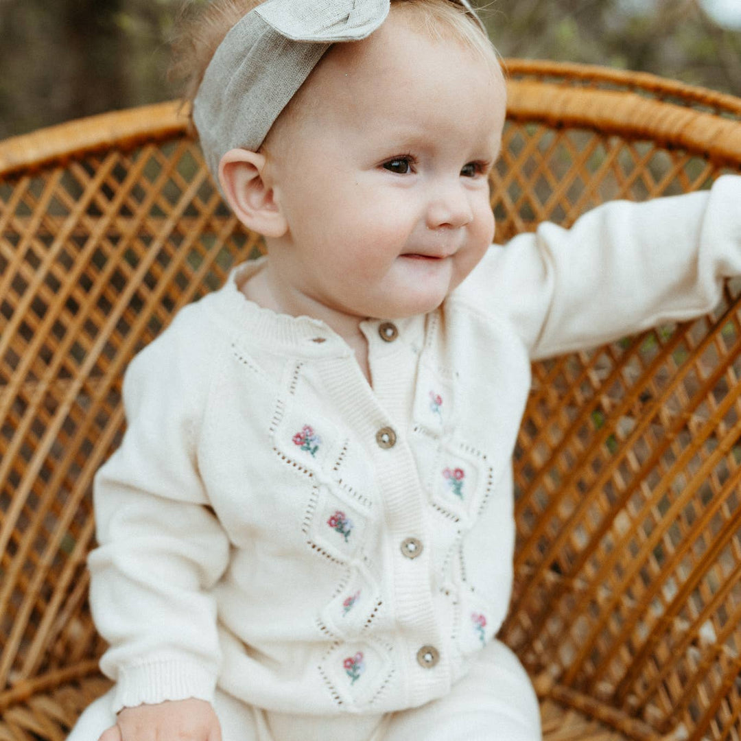 Floral Pointelle Knit Baby Cardigan (Organic Cotton)