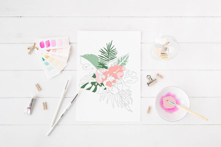 Cate Paper Co. - Tropical Florals Paint-By-Numbers kit